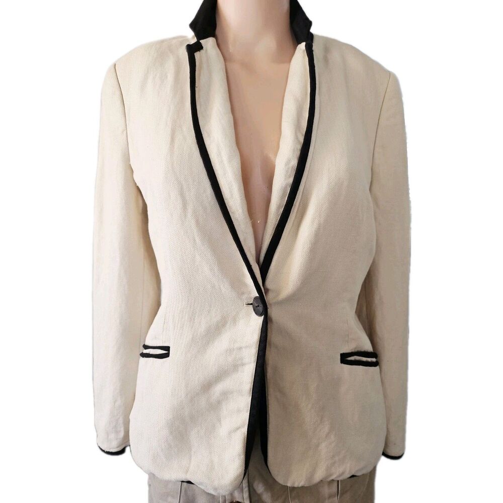 MNG Mango Beige Single Breasted Suit Blazer Size 6